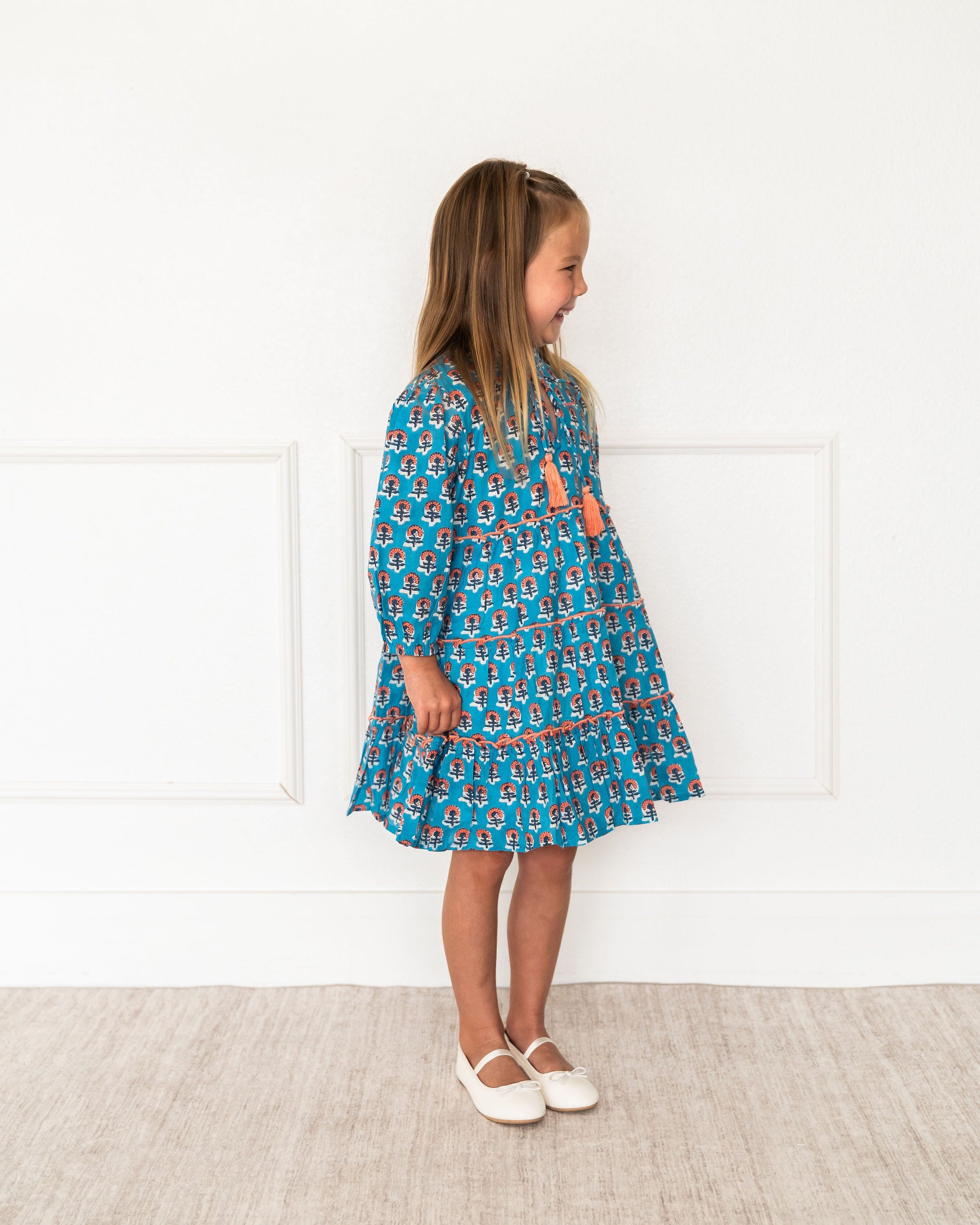 Viverano Jasmine Layered Girl Dress - Blue (Organic Cotton) - Side View