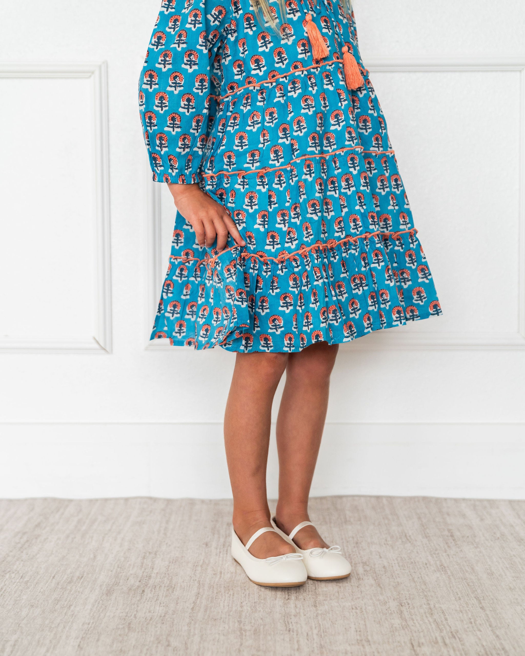 Viverano Jasmine Layered Girl Dress - Blue (Organic Cotton) - Detail View