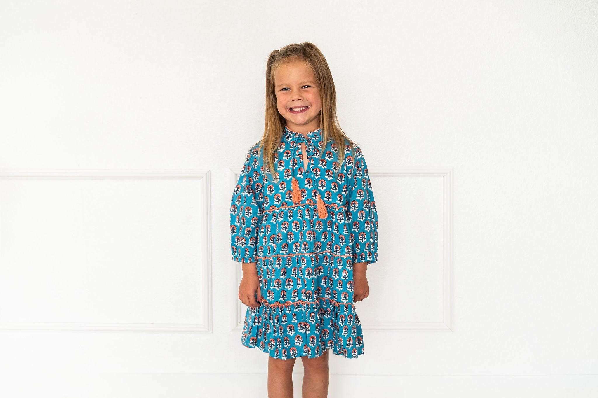Viverano Jasmine Layered Girl Dress - Blue (Organic Cotton) - Front View
