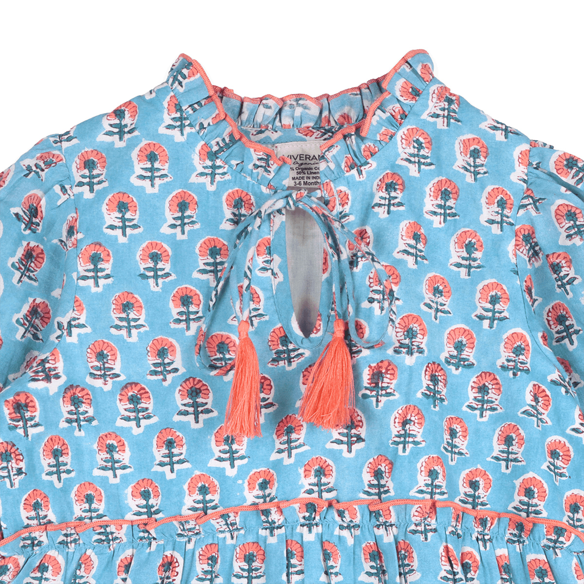 Jasmine Layered Girl Dress - Blue (Organic Cotton) - Detail