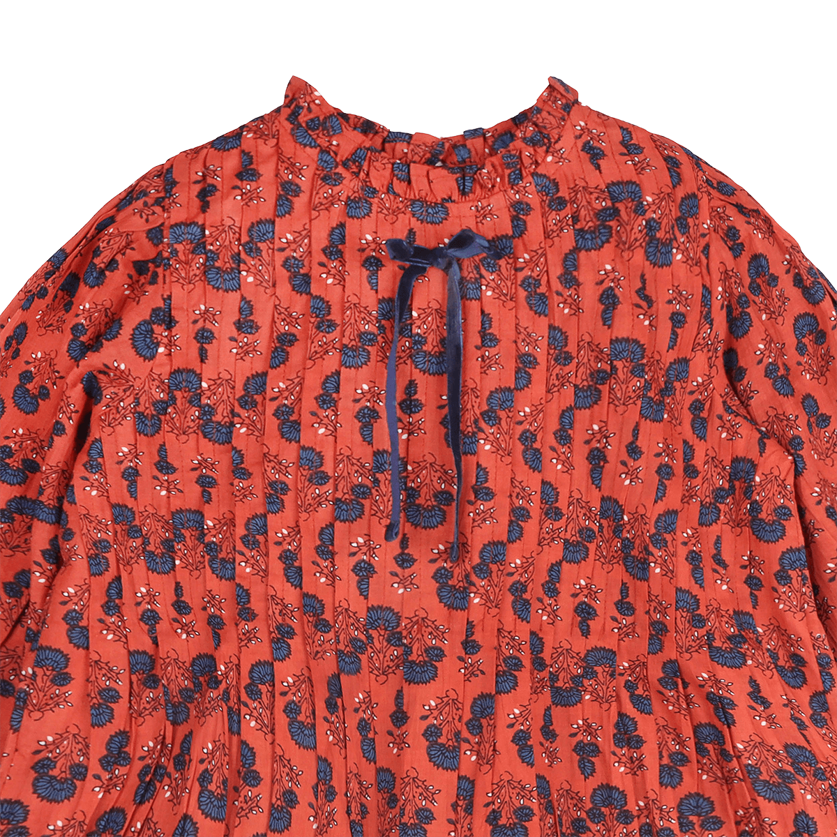 Myra Pleated Girl Dress - Terracotta (Organic Cotton) - Detail