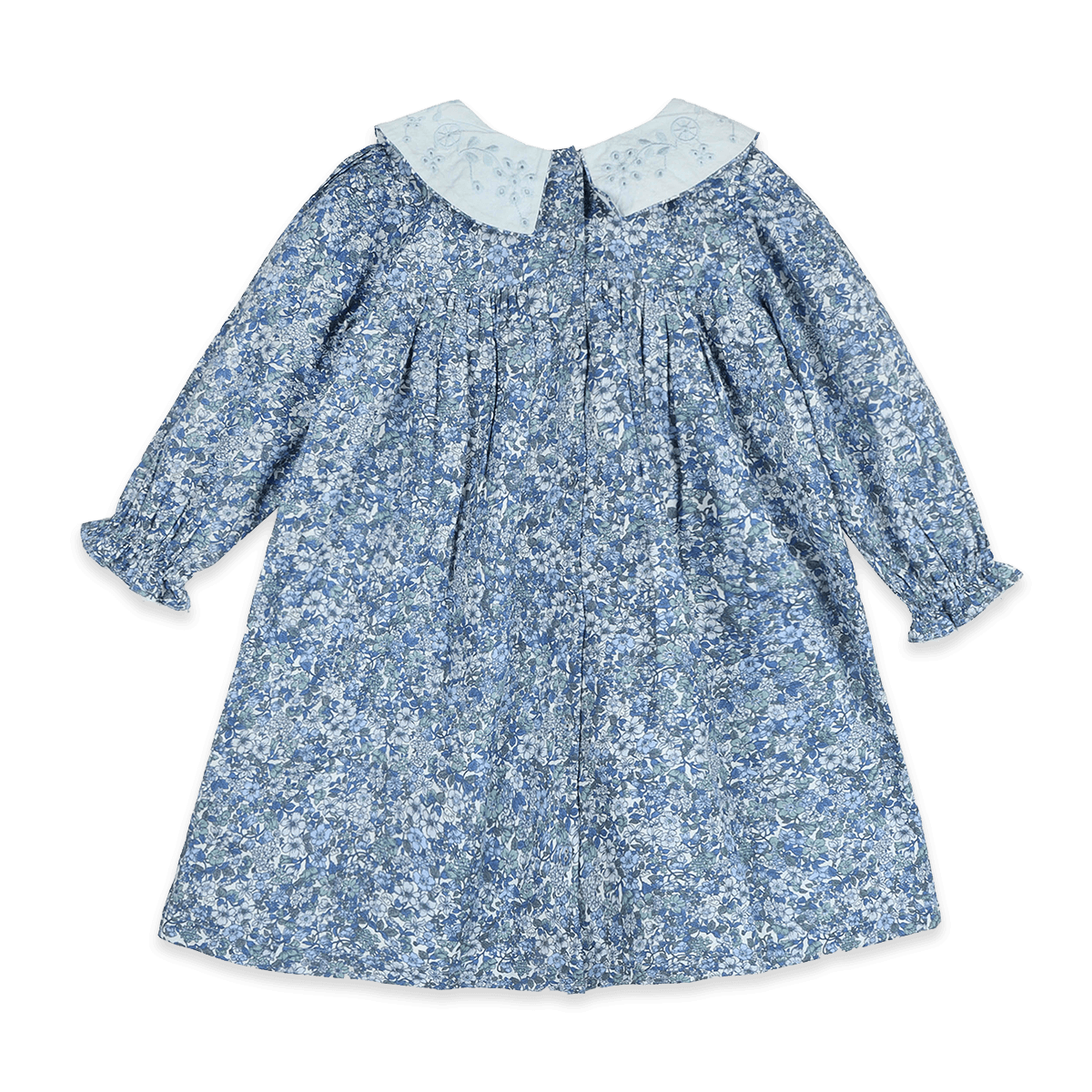 Kate Embroidered Collar Girl Dress - Blue (Organic Cotton) - Back