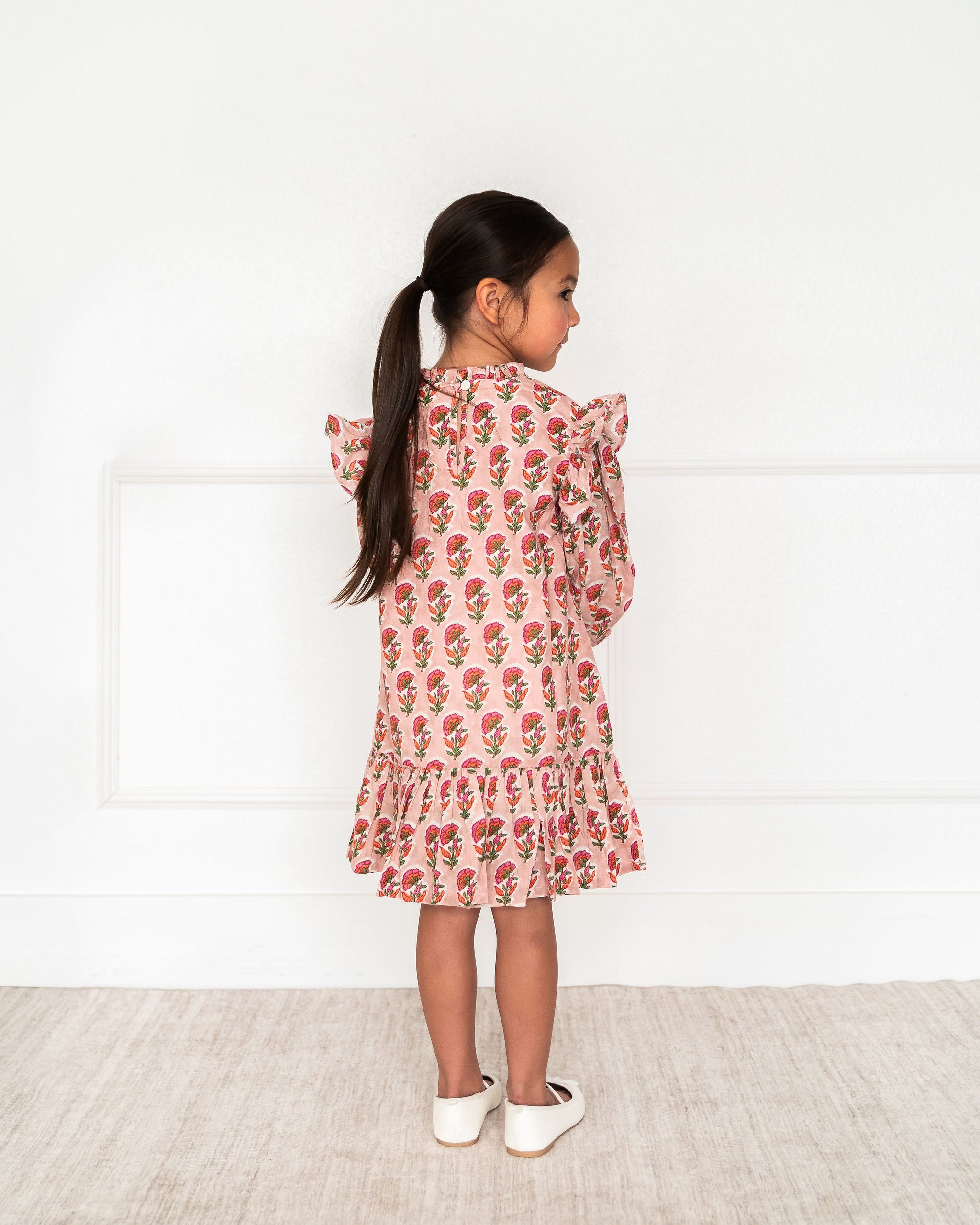 Viverano Organics Jocelyn Floral Girl Dress - Pink (Organic Cotton) - Back