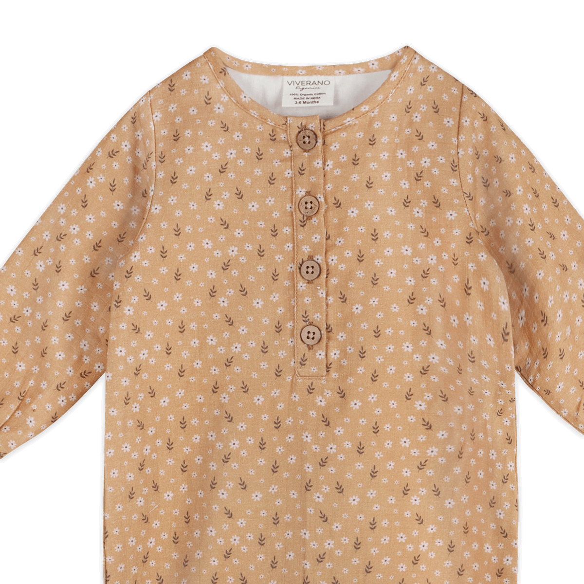 Floral Button Front Baby Jumpsuit (Organic Muslin) - Detail