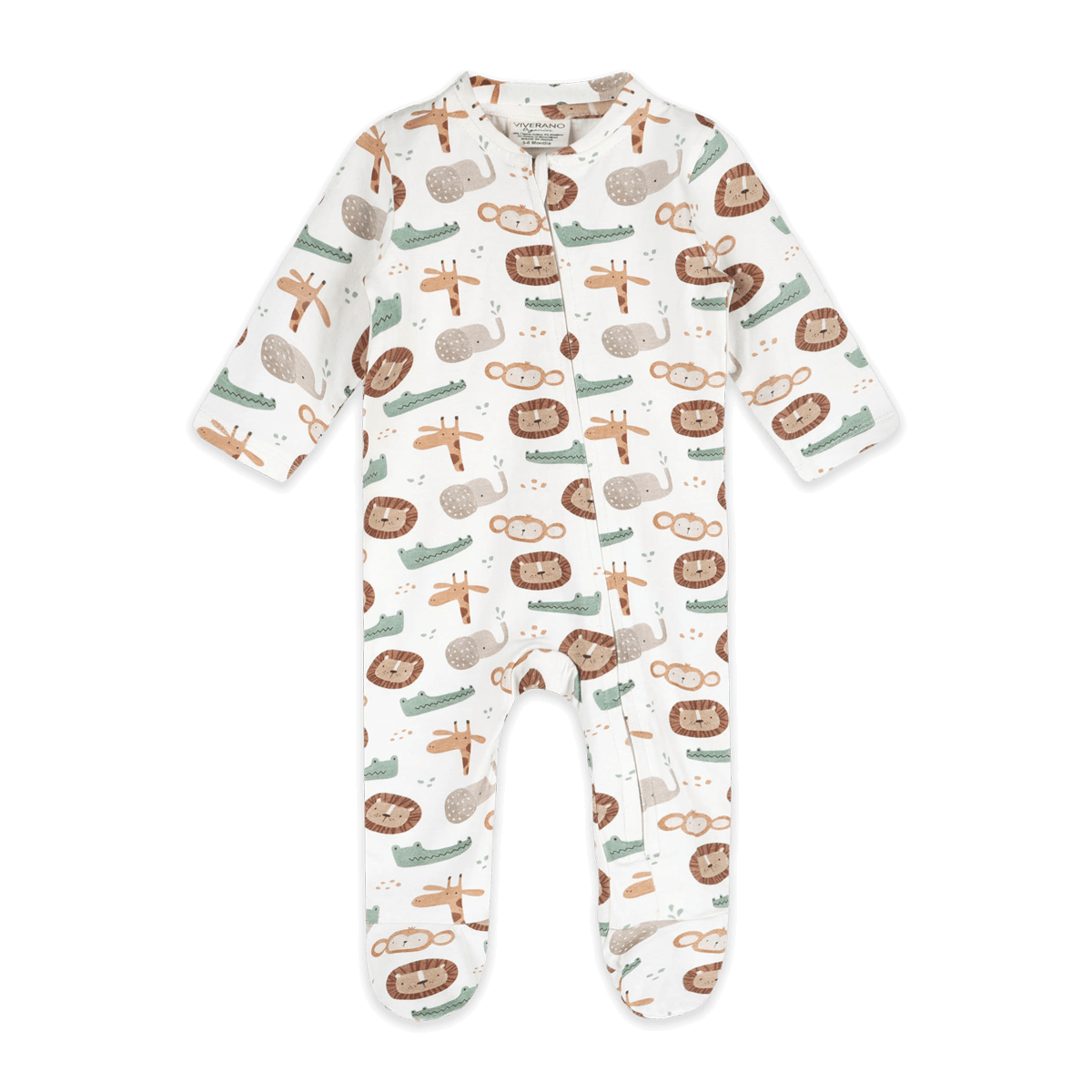 Safari Animals Baby Zip Footie (Organic Jersey) - Front