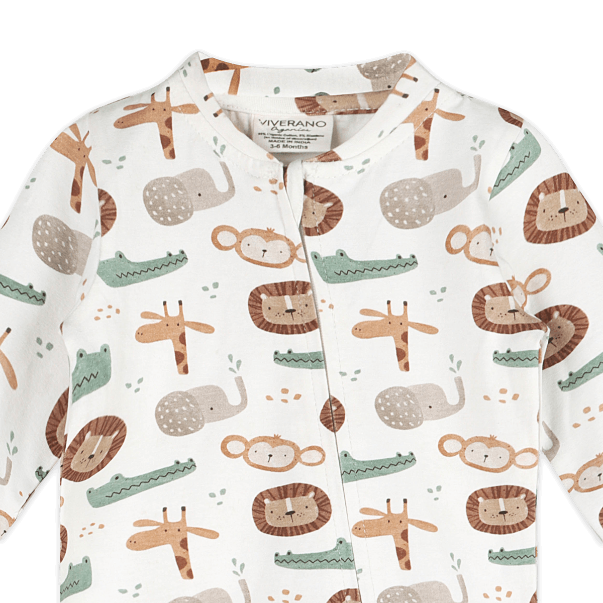 Safari Animals Baby Zip Footie (Organic Jersey) - Detail