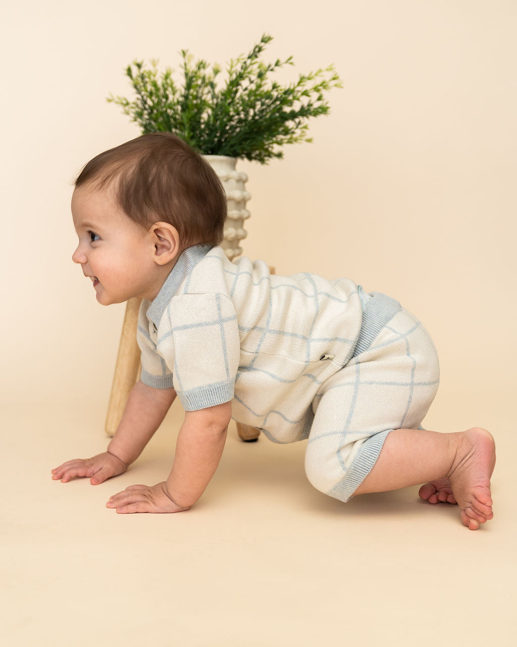 Checkered Jacquard Baby Shirt & Shorts Set (Organic Cotton) - Model
