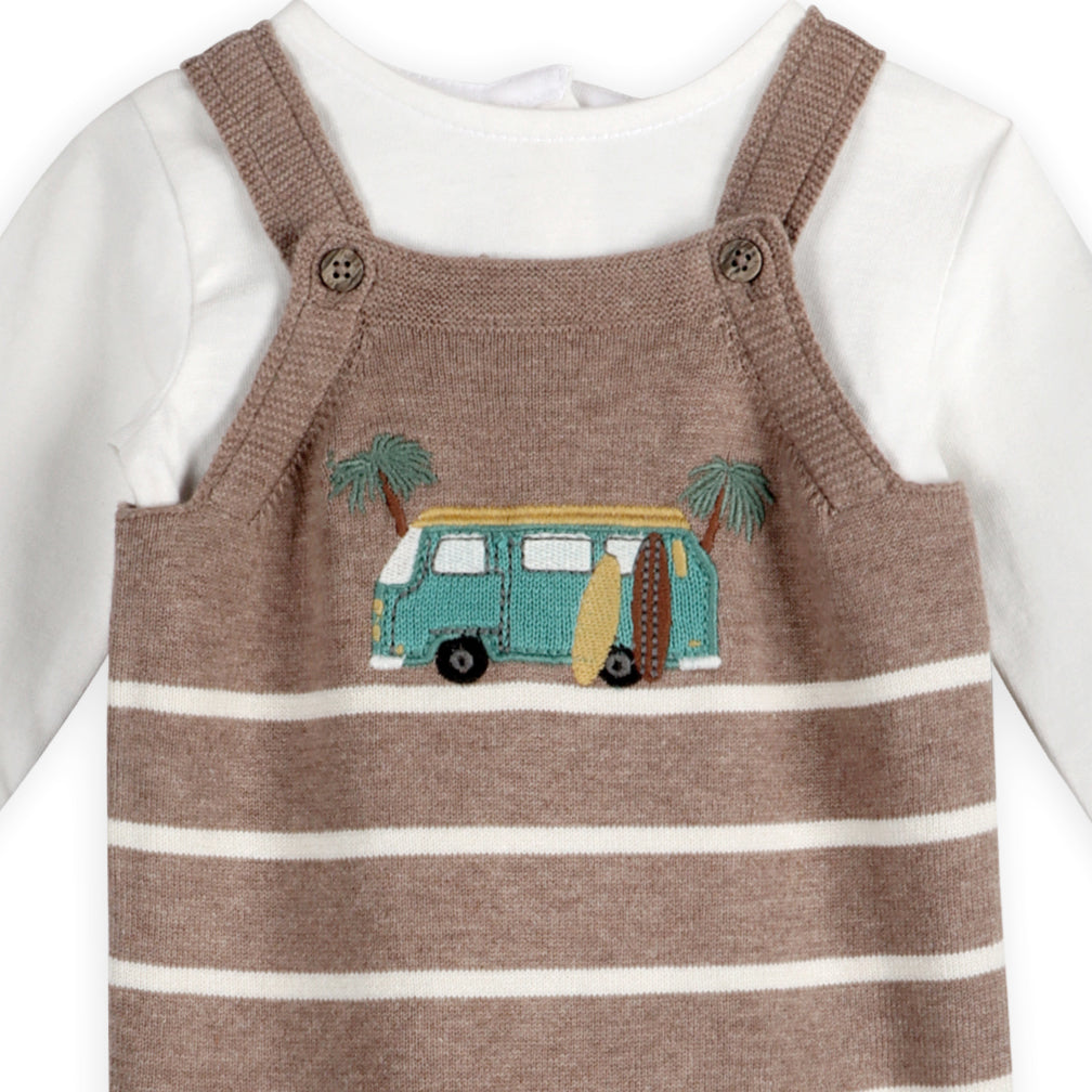 Camper Van Embroidered Baby Knit Overall Detail (Organic Cotton)