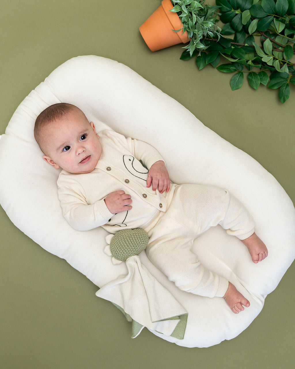 Dino 3D Embroidered Baby Knit Cardigan (Organic Cotton) - Model