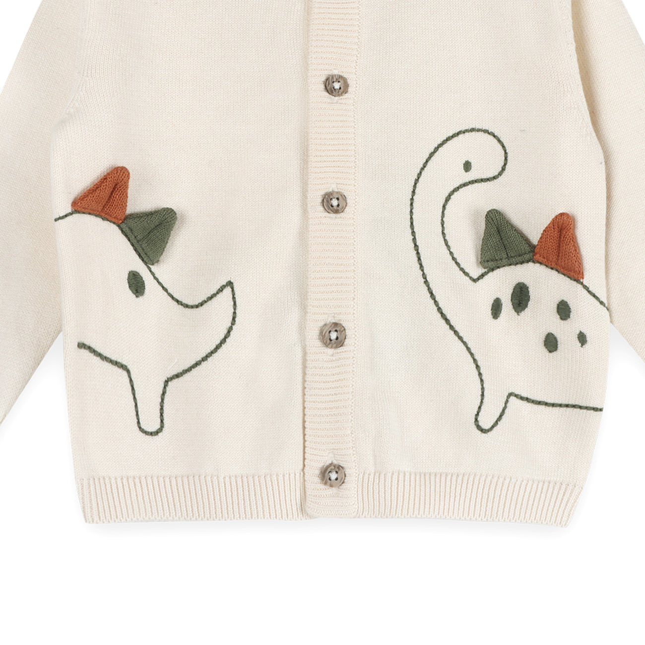 Dino 3D Embroidered Baby Knit Cardigan Detail (Organic Cotton)