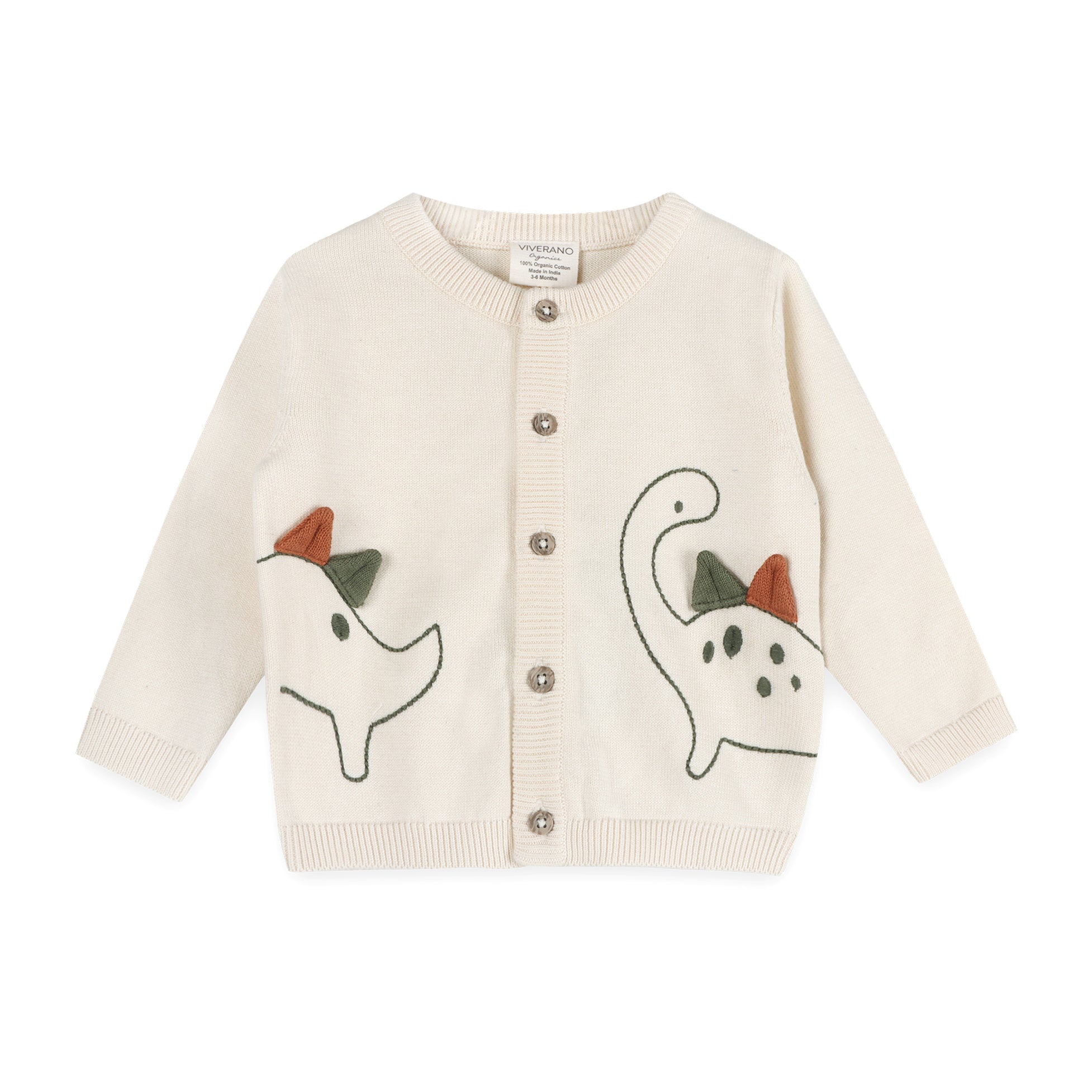 Dino 3D Embroidered Baby Knit Cardigan (Organic Cotton)