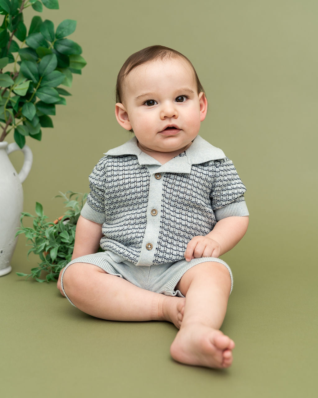 Miles Wave Textured Baby Shirt & Shorts Set (Organic Cotton) - Model