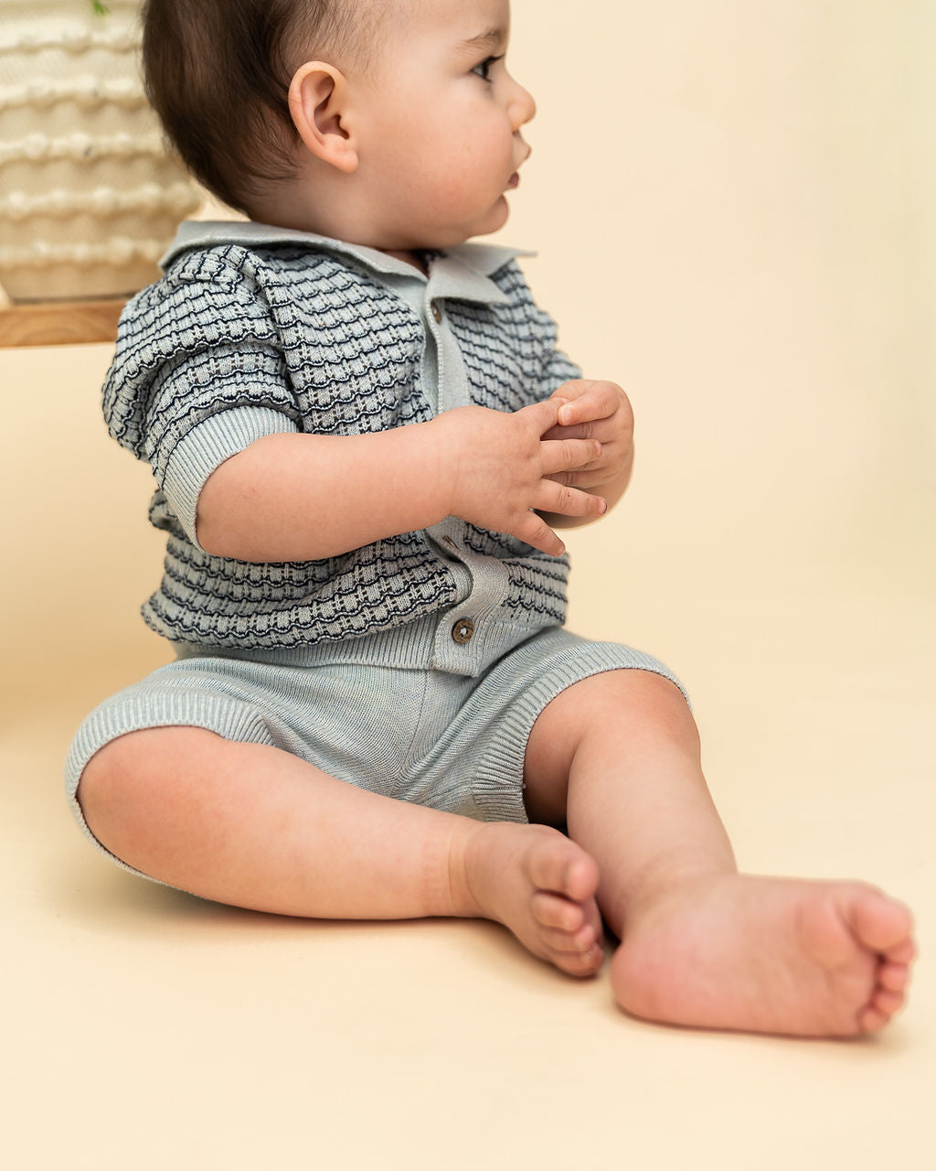Miles Wave Textured Baby Shirt & Shorts Set (Organic Cotton) - Model