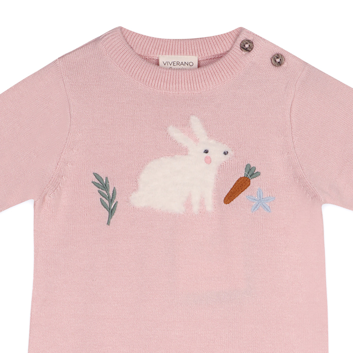 Furry Bunny Embroidered Baby Knit Romper Detail (Organic Cotton)