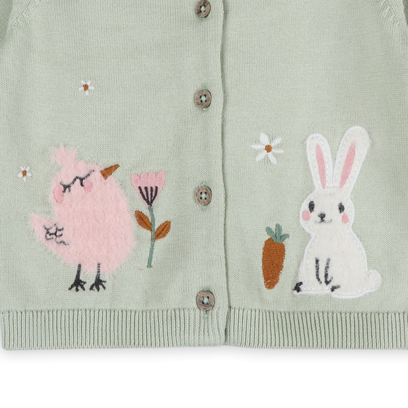 Furry Chick & Bunny Baby Knit Cardigan Detail (Organic Cotton)