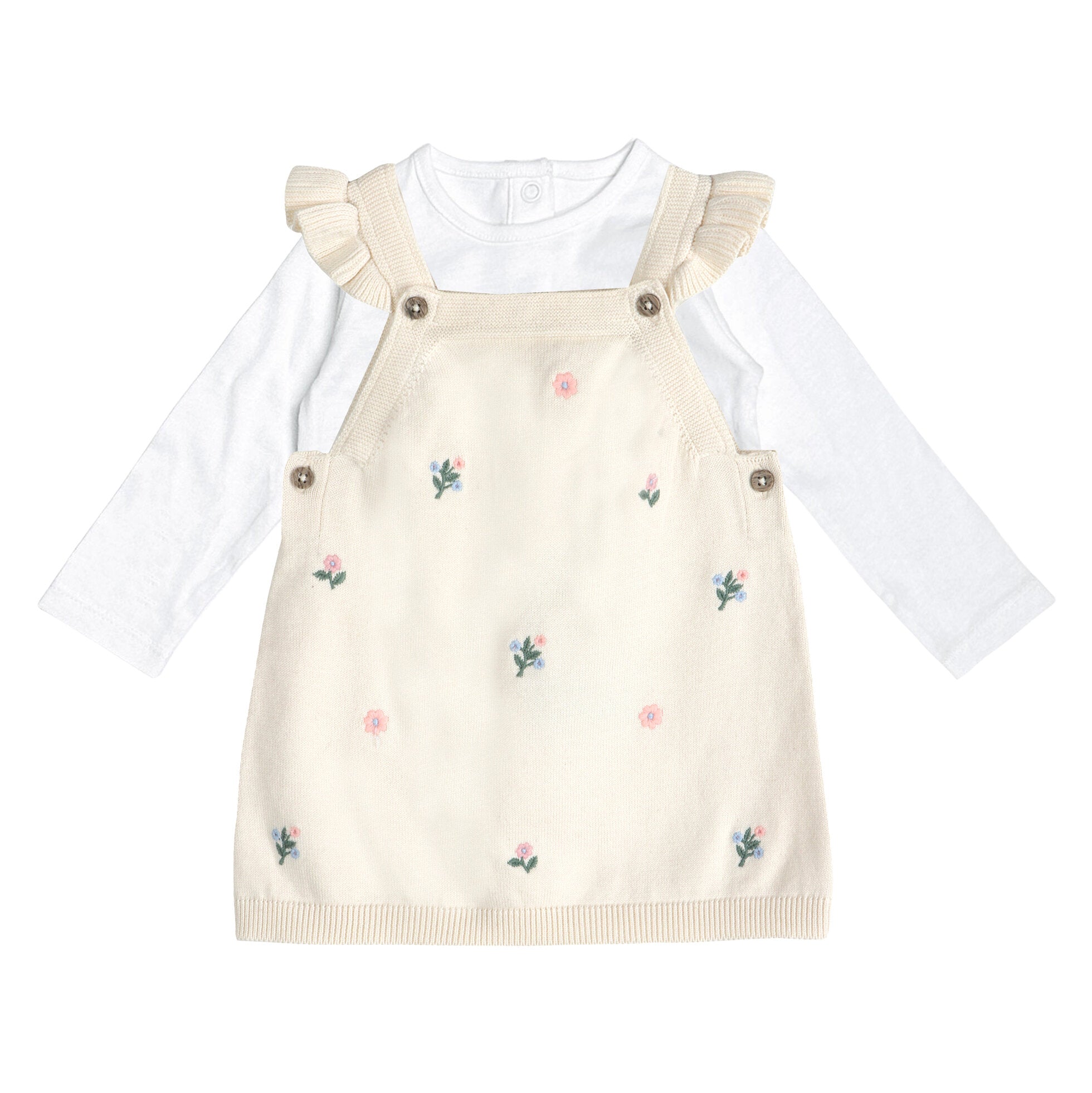 Floral Embroidered Baby Knit Tunic Dress Set (Organic Cotton)