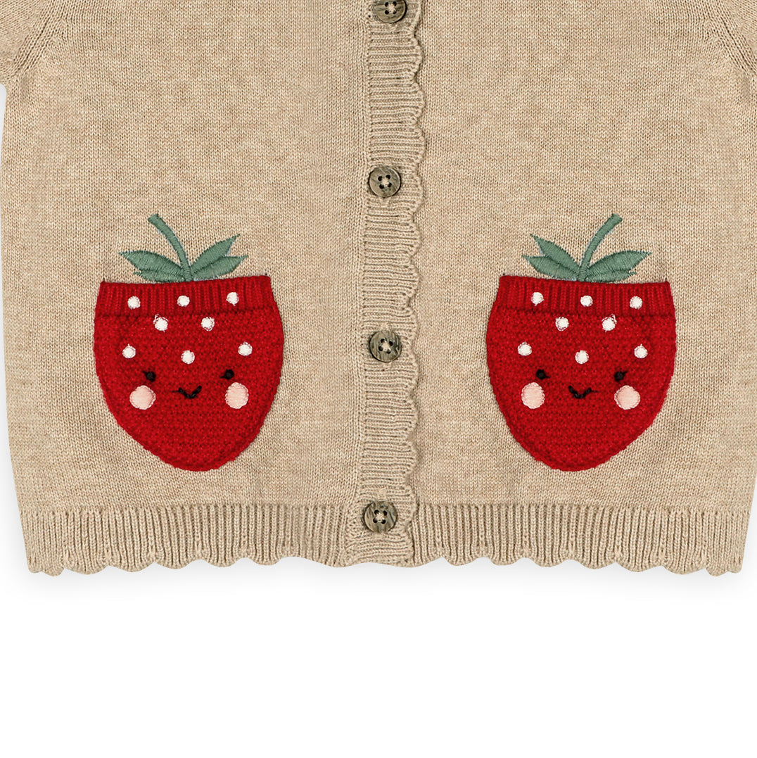 Strawberry Pocket Baby Knit Cardigan Detail (Organic Cotton)