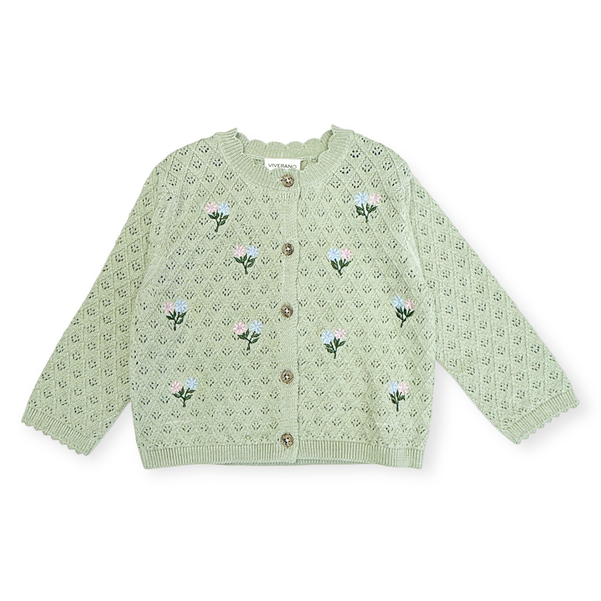 Mae Floral Pointelle Baby Sweater Knit Cardigan (Organic Cotton)
