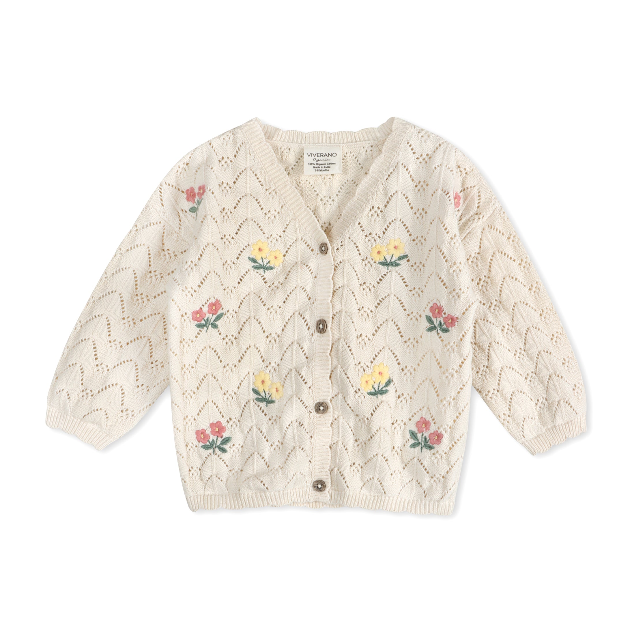 Hazel Floral Textured Baby Knit Cardigan (Organic Cotton)