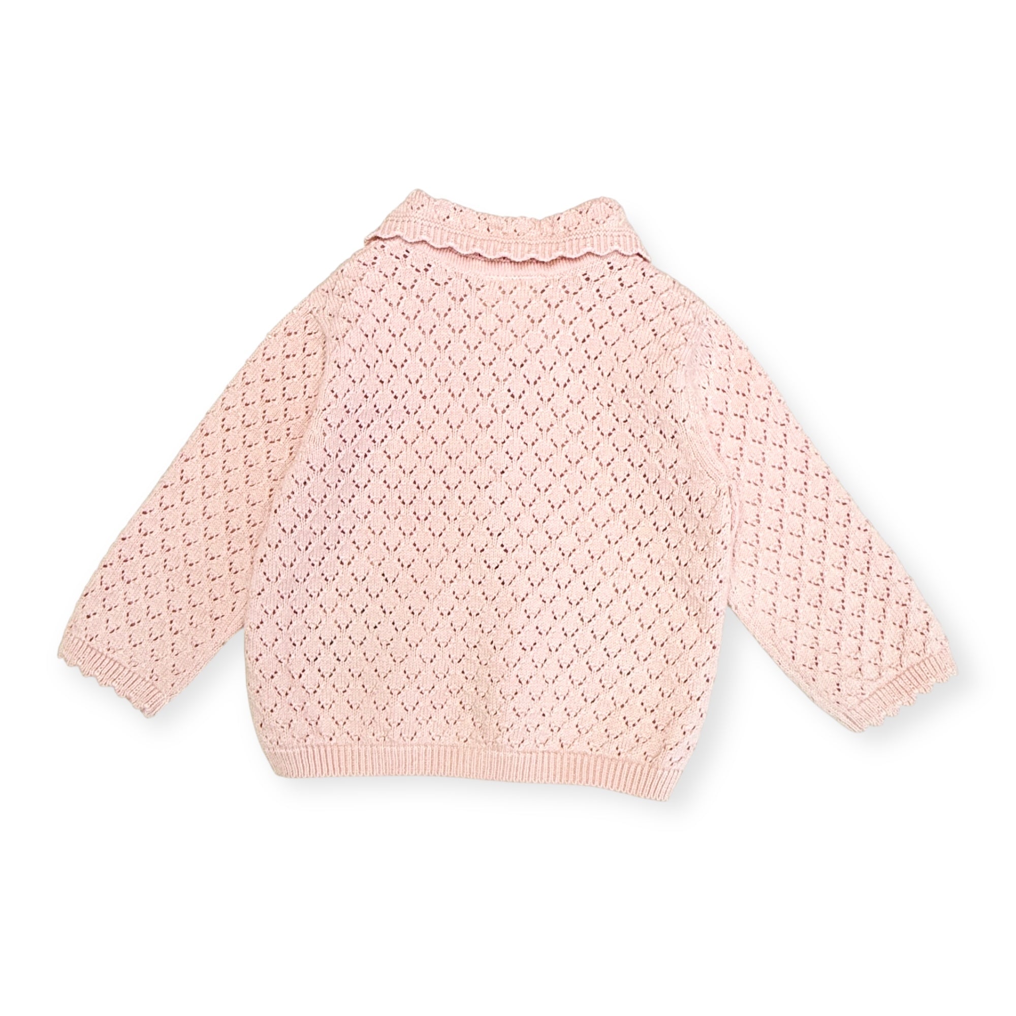 Lily Floral Textured Baby Sweater Knit Cardigan Back (Organic Cotton)