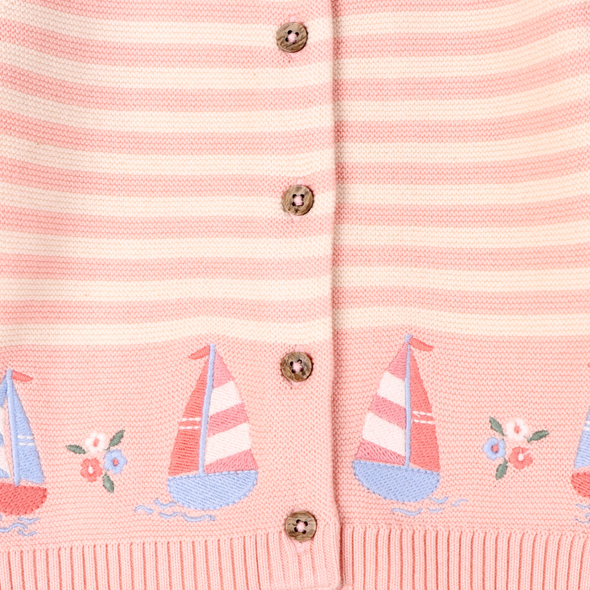 Sailboats & Stripe Baby Sweater Knit Cardigan Bottom Detail (Organic Cotton)
