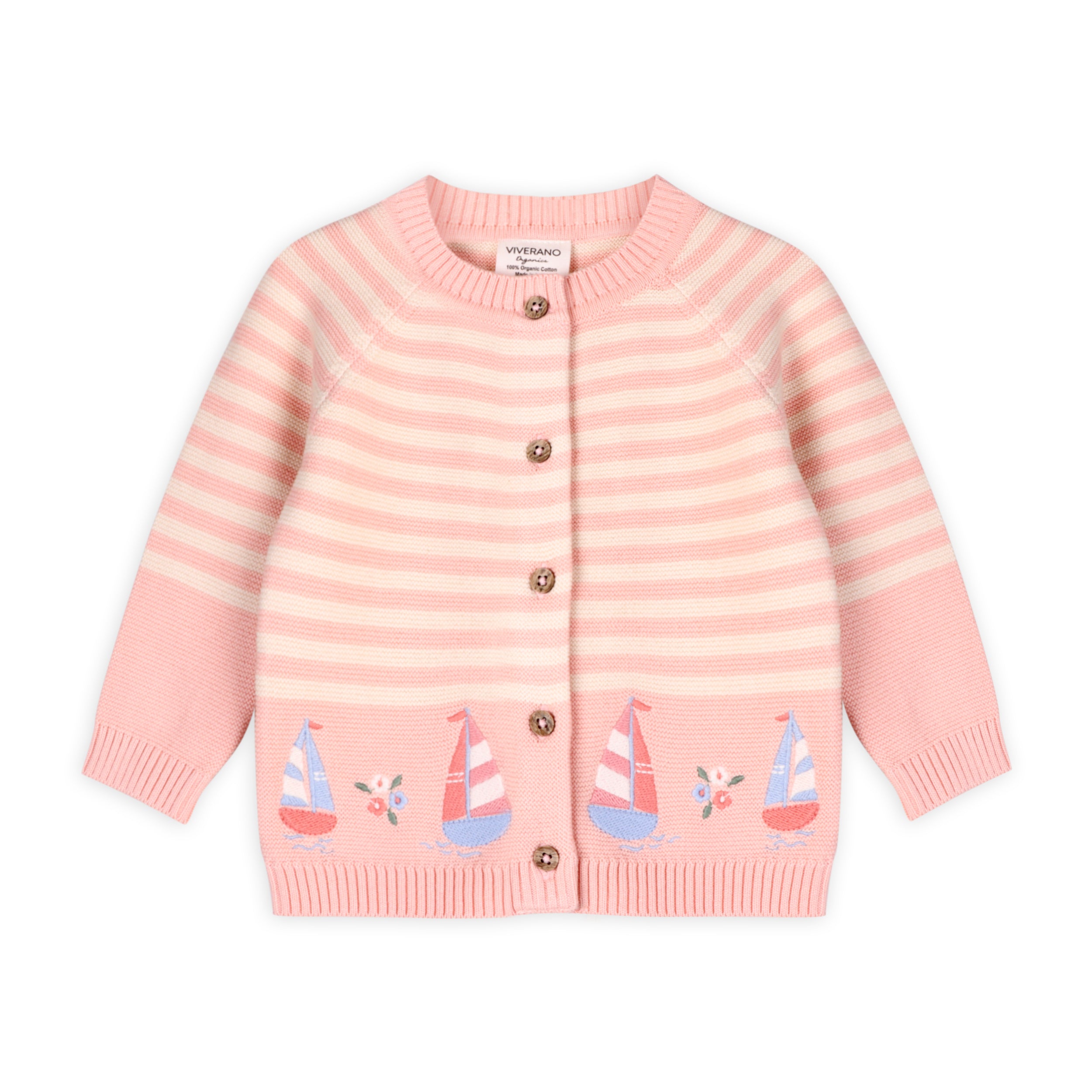 Sailboats & Stripe Baby Sweater Knit Cardigan (Organic Cotton)