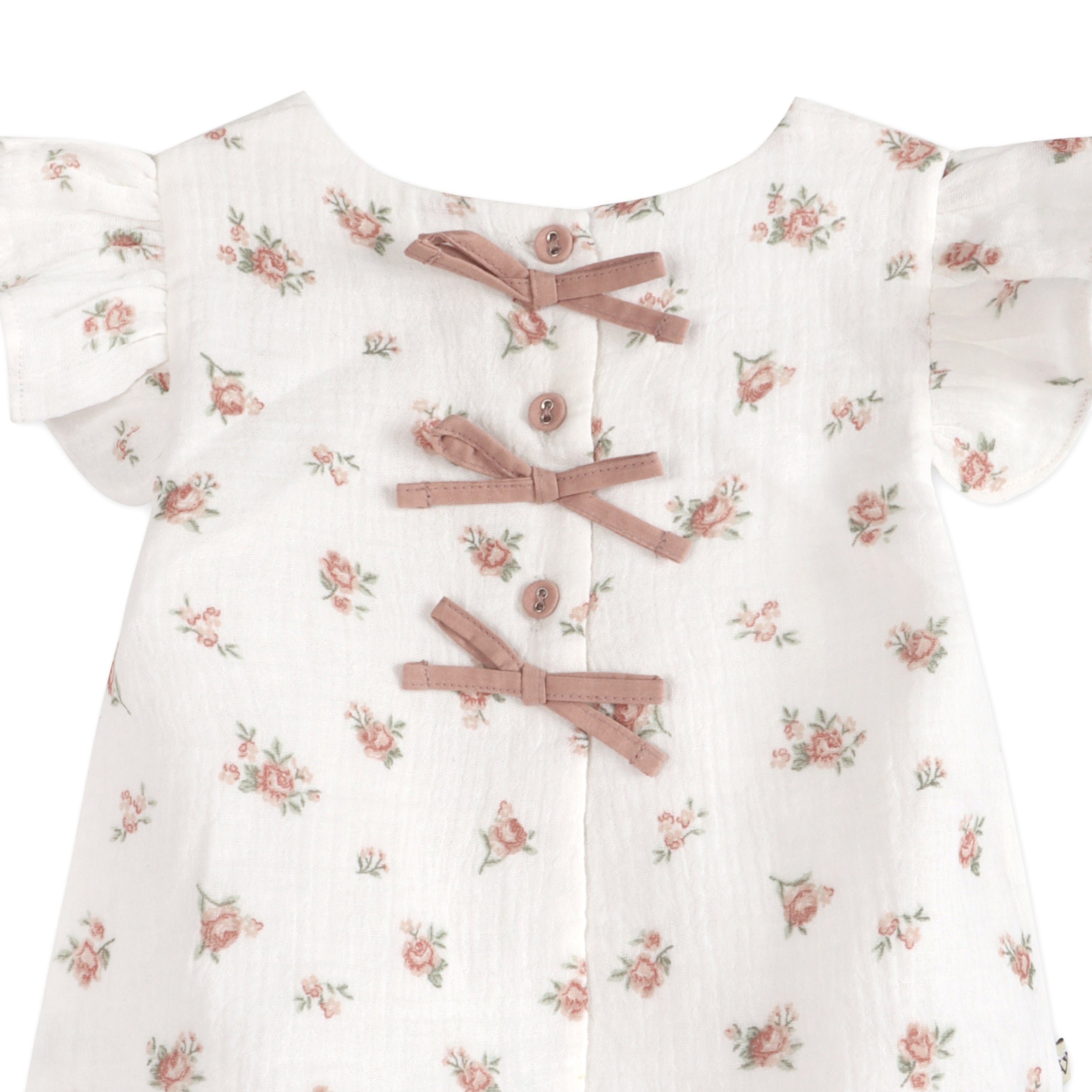 Tea Rose Floral Ruffle Sleeve Baby Top Back Detail (Organic)