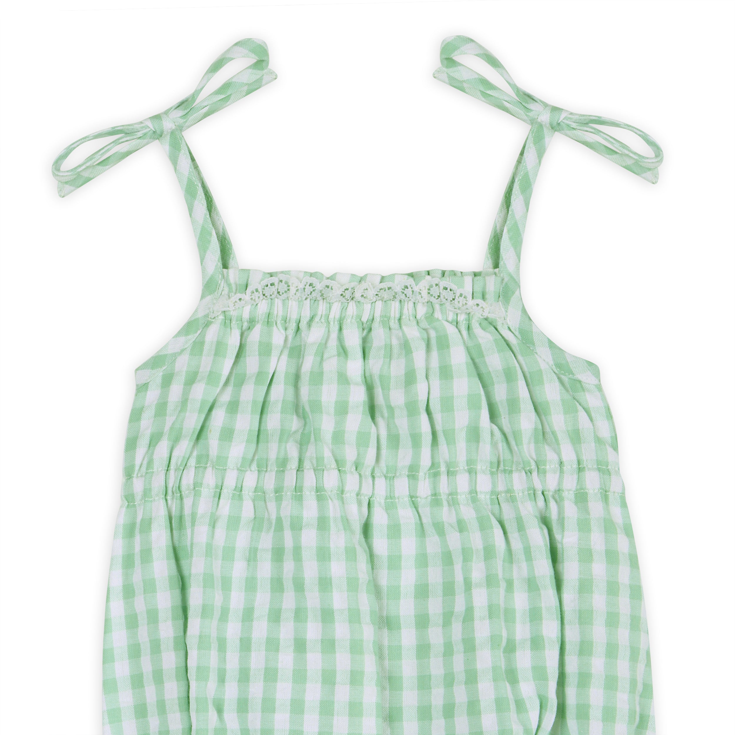 Forest Gingham Baby Romper Detail (Organic)