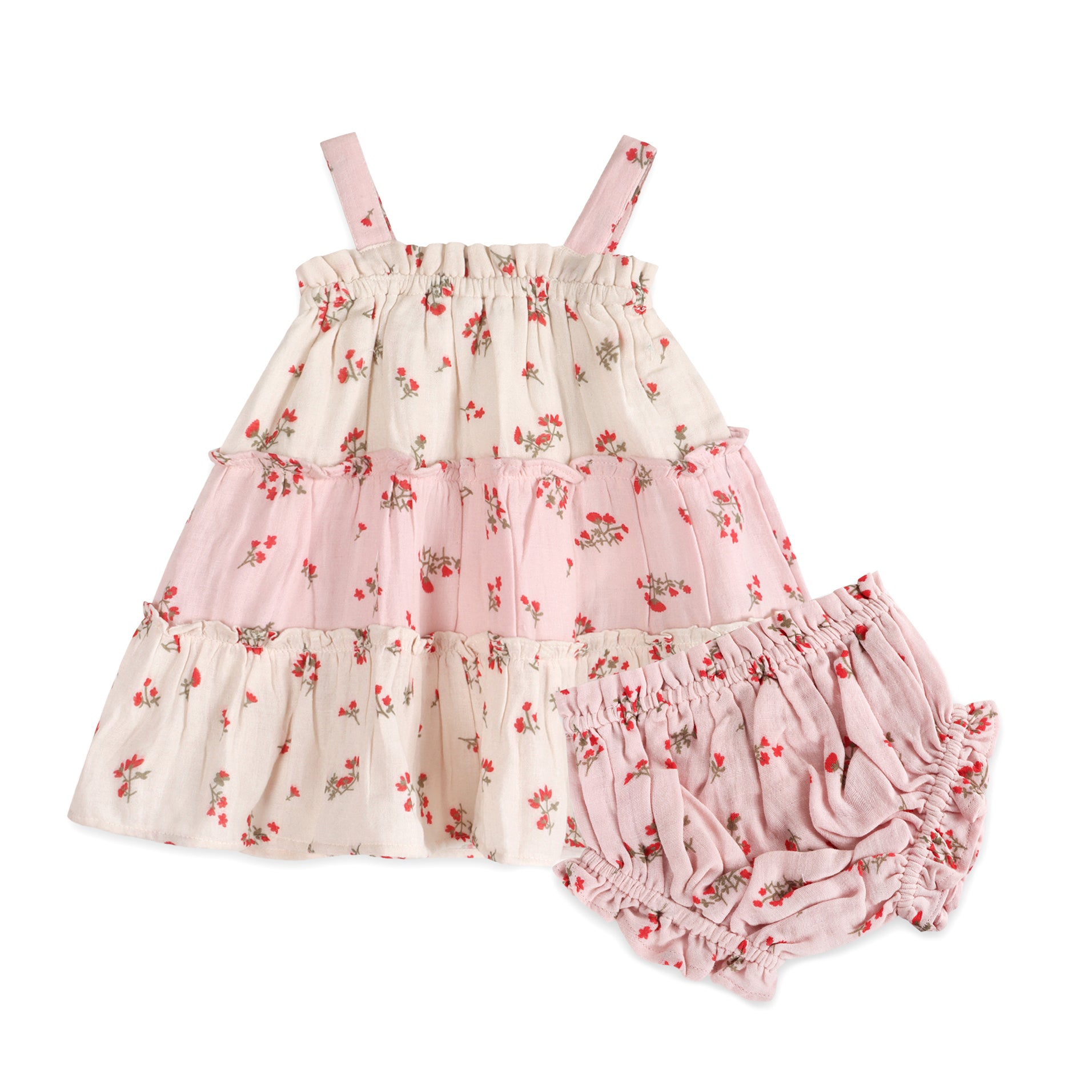 Bijou Tiered Floral Baby Dress + Bloomer (Organic)