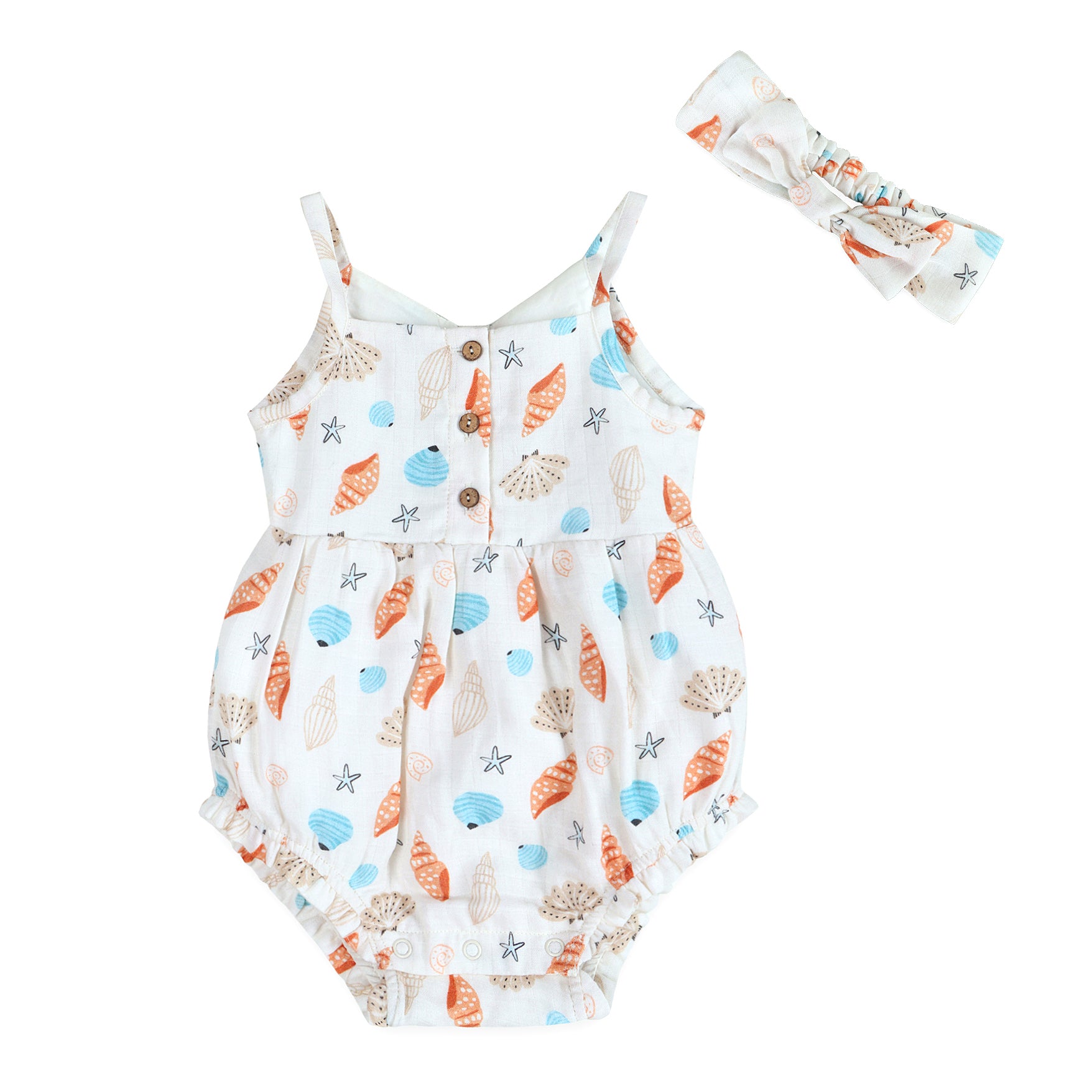 Seashell Baby Romper & Headband Set (Organic Muslin)
