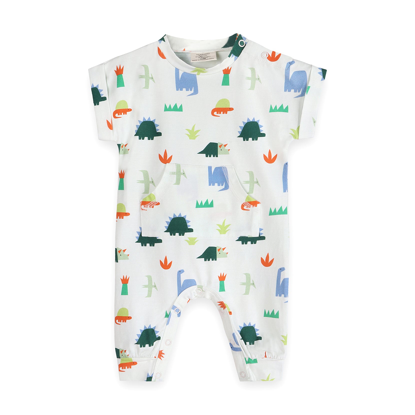 Dino Kangaroo Pocket Baby Jumpsuit (Organic Jersey)