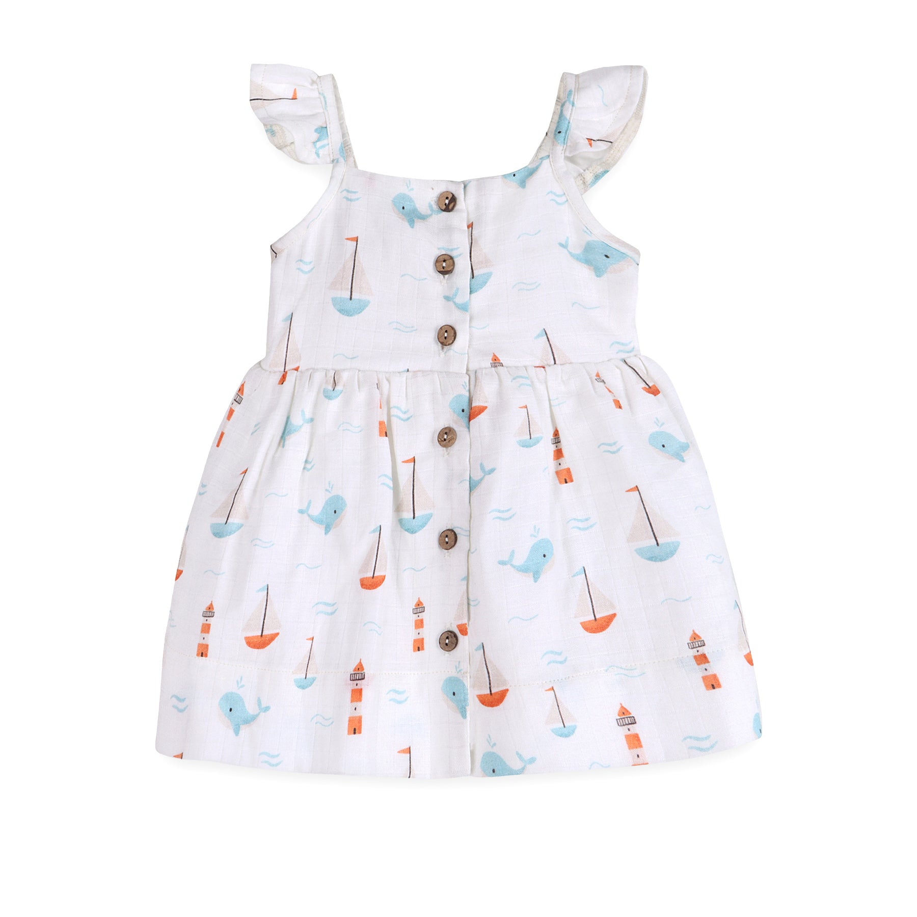Sailboat Baby Dress Front (Organic Muslin)