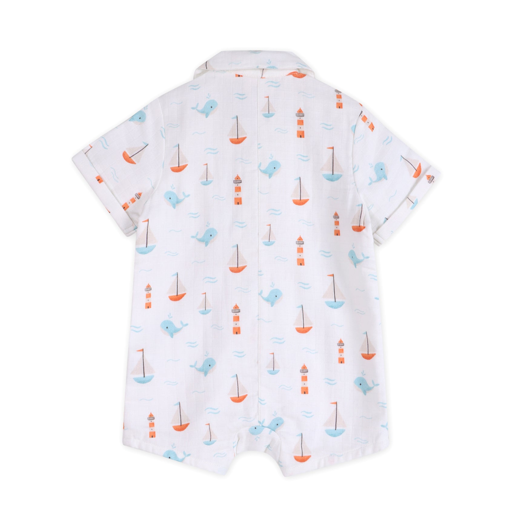Sailboat Baby Button Romper Back (Organic Muslin)