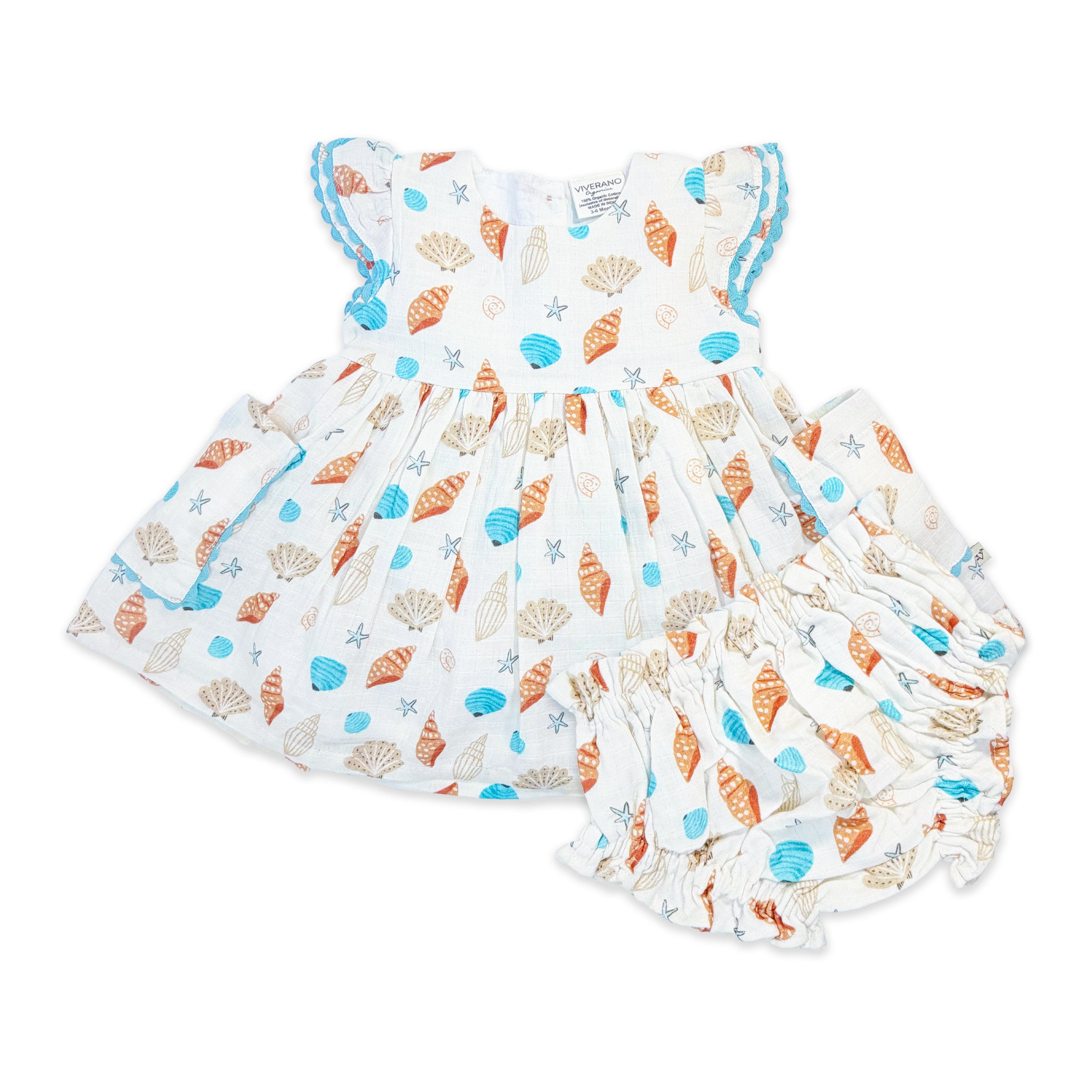 Seashell Pocket Baby Dress + Bloomer (Organic Muslin)