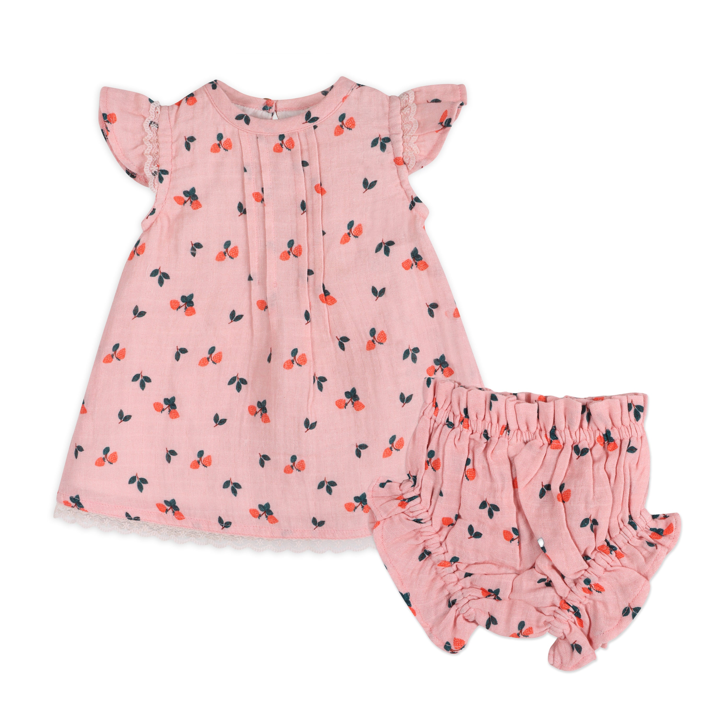 Strawberry Baby Dress + Bloomer (Organic Muslin)