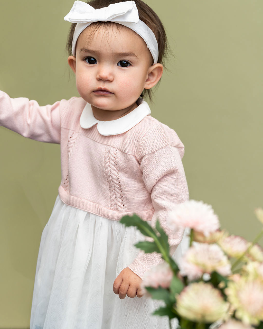 Milan Knit Baby Peter Pan Collar Tutu Dress (Organic Cotton) - Blush Lifestyle Model