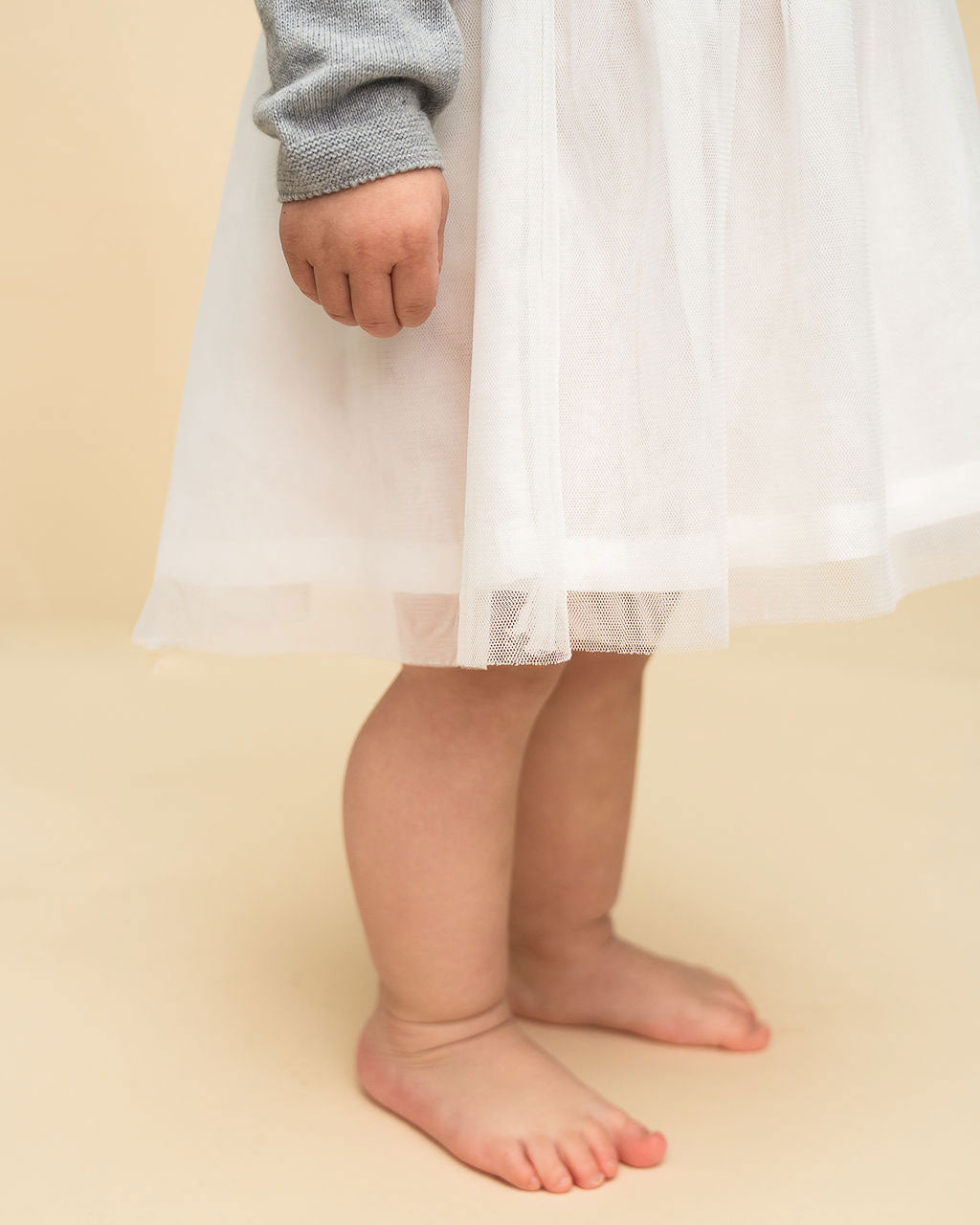 Heather Grey Milan Knit Baby Peter Pan Collar Tutu Dress (Organic Cotton) - Skirt Detail