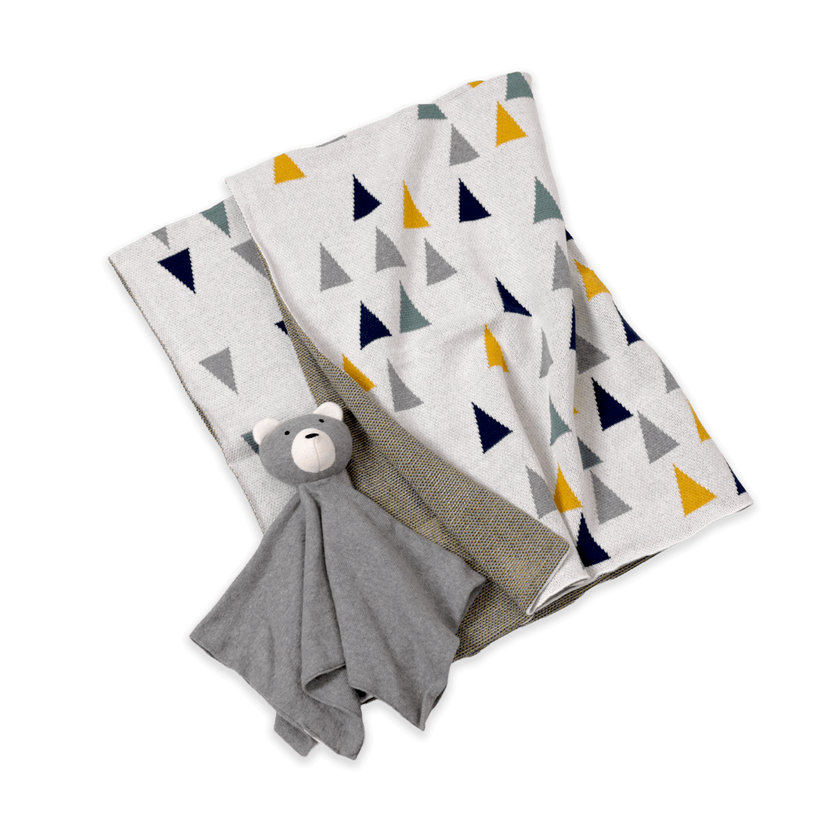 Triangles - Jacquard Knit Baby Blanket & Bear Lovey Gift SET (Organic)