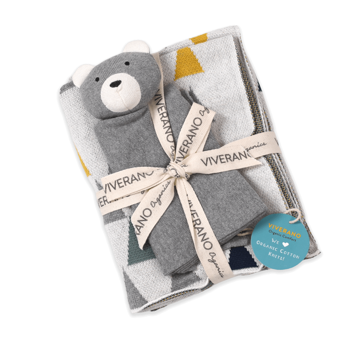 Triangles - Jacquard Knit Baby Blanket & Bear Lovey Gift SET (Organic)