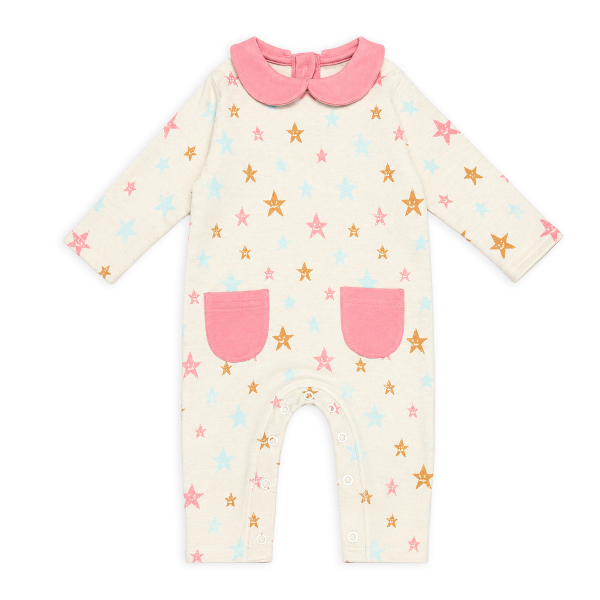 front of Stars Peter Pan Jacquard Baby Jumpsuit made with organic cotton