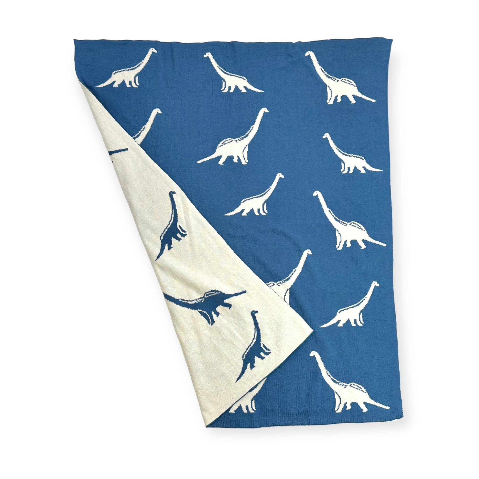 Dinosaur - Bi-Color Jacquard Sweater Knit Reversible Organic Cotton Baby Blankets by Viverano
