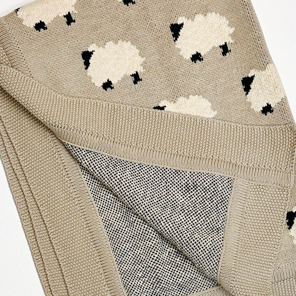Furry sheep - Organic Cotton Jacquard Sweater Knit Baby Blanket