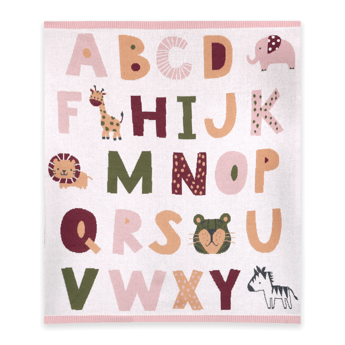 Alphabet Blush - Jacquard Sweater Knit Baby Blanket (Organic Cotton)