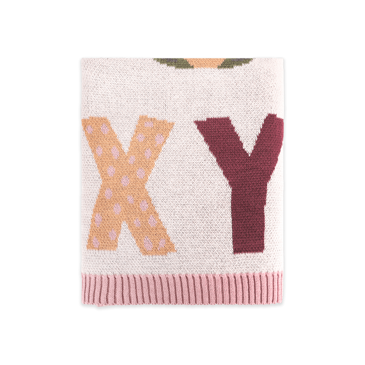 Alphabet Blush - Jacquard Sweater Knit Baby Blanket (Organic Cotton)