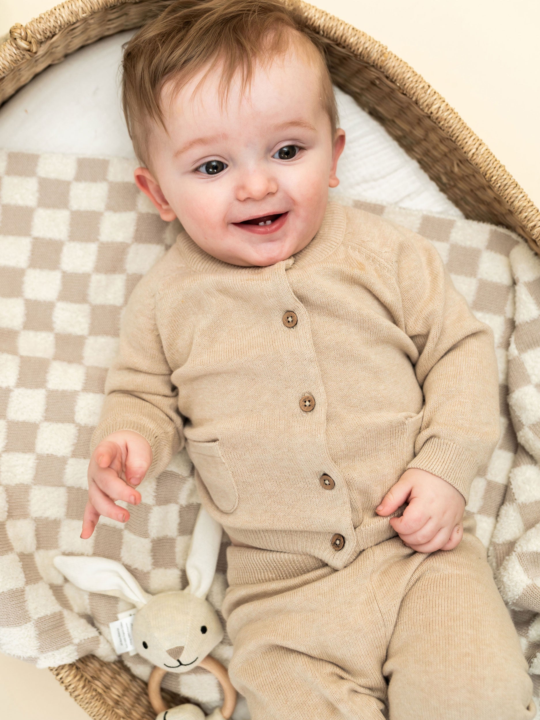 Tan Checkered - Terry Knit Baby Blankets (Organic Cotton) Lifestyle Texture