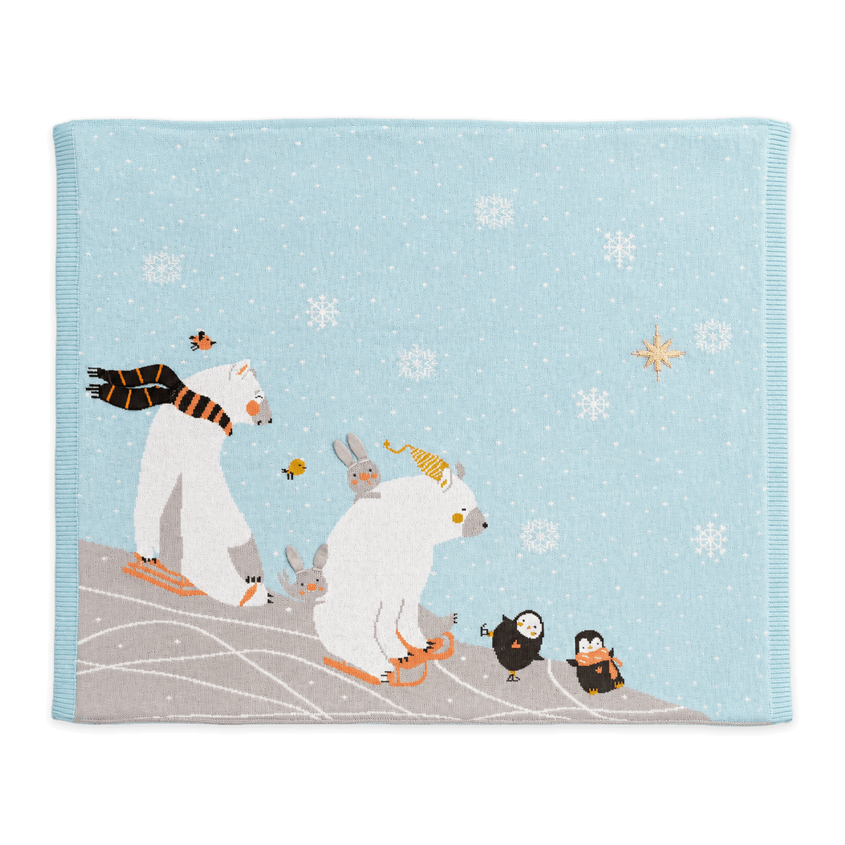 Polar Bear Ski - Organic Cotton 3D Jacquard Sweater Knit Baby Blanket