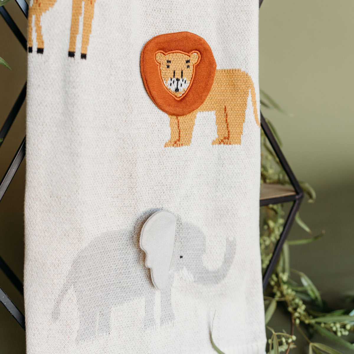 Savannah Safari Animals - 3D Jacquard Sweater Knit Baby Blanket (Organic Cotton)