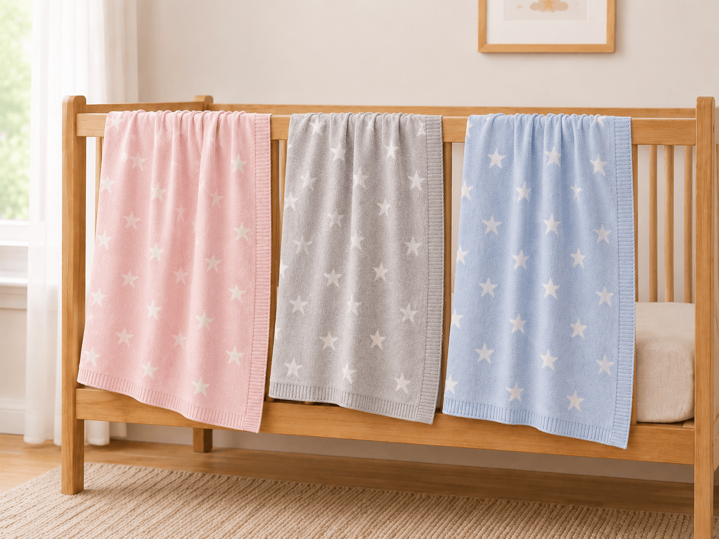 Stars - Reversible Jacquard Sweater Knit Baby Blanket Organic Cotton in 3 Colors