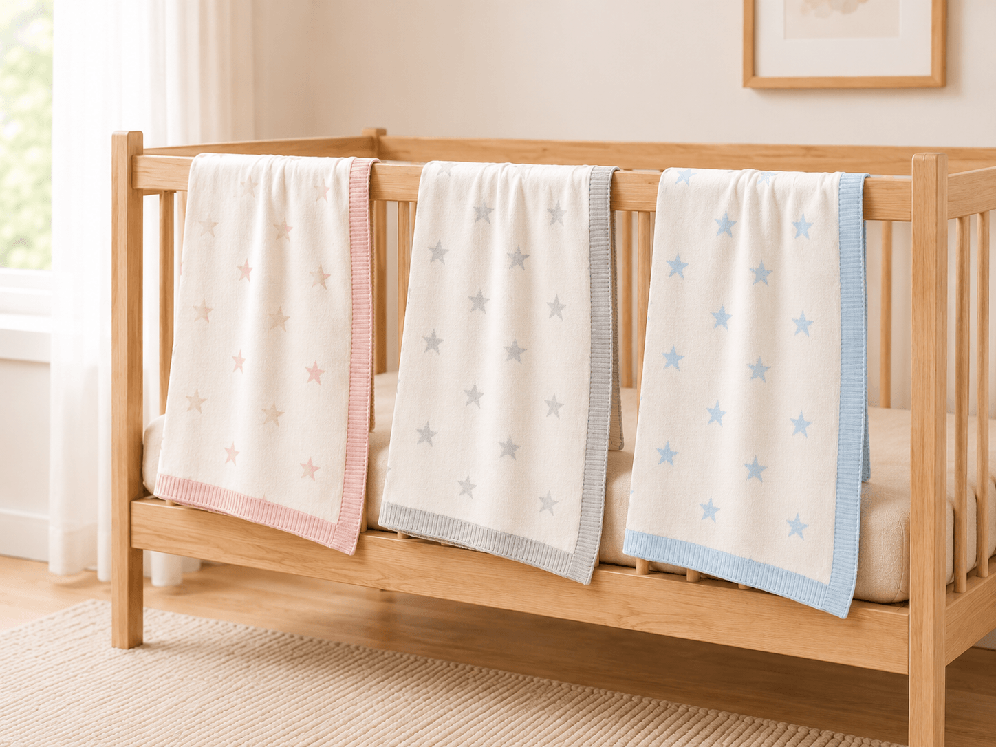 Stars - Reversible Organic Cotton Jacquard Sweater Knit Baby Blanket in 3 Colors