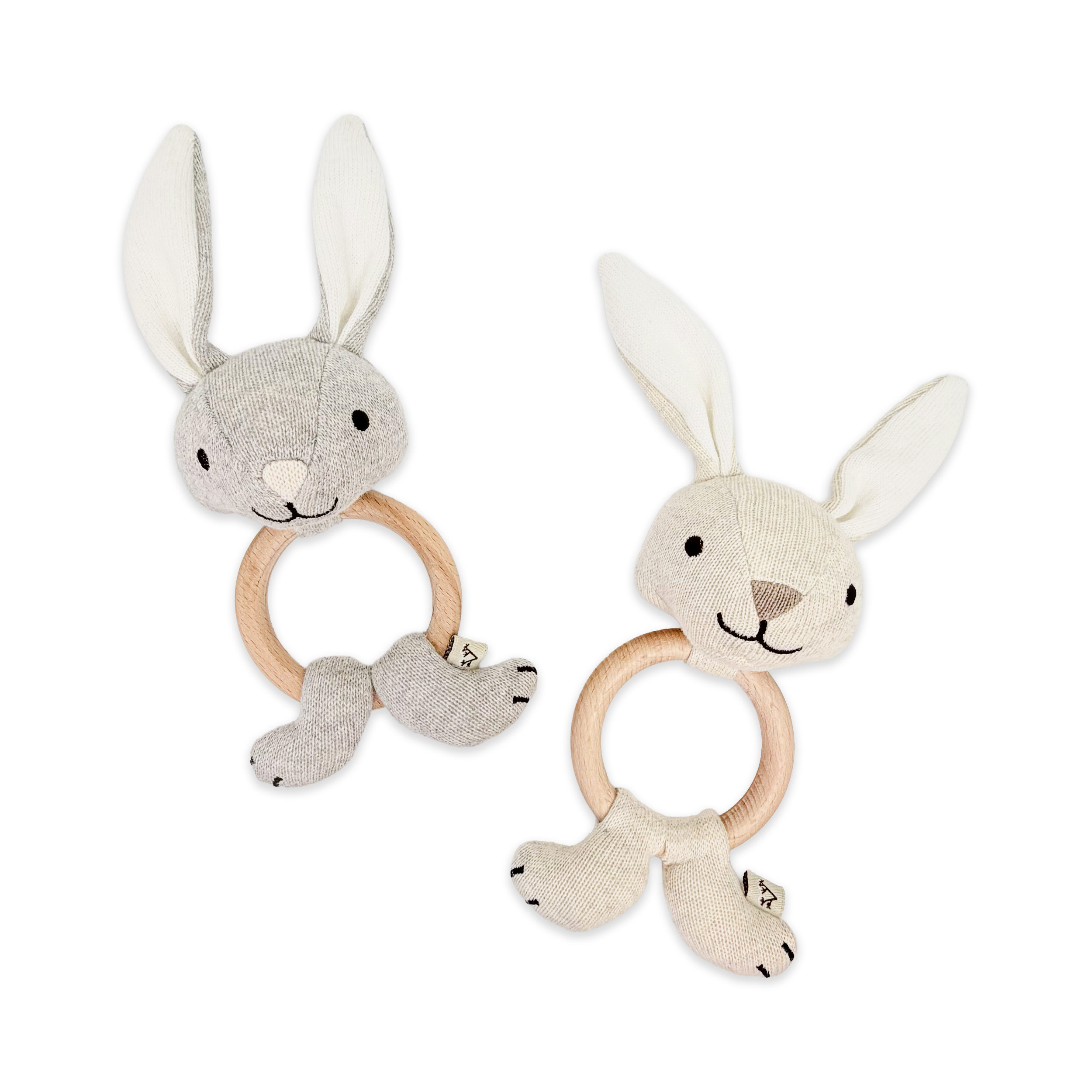 Bunny - Baby Teething Ring Rattle Toy (Organic Cotton / Wood)